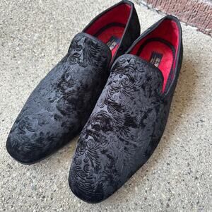 La Milano Black Velvet Brocade Smoking Loafers Broderick II Men’s UK Sz 10 US 11